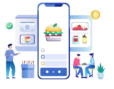 An illustrative mobile app interface showcasing online food ordering and delivery platform with shopping cart and payment options.