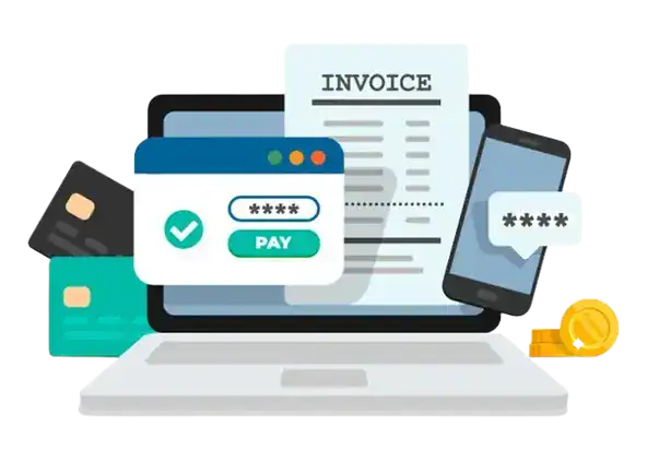 Secure online payment with digital invoice and transaction confirmation.