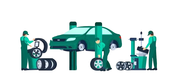 Dashboard showing vehicle, spare parts, and service billing interface