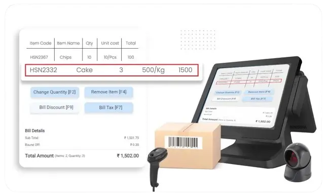 POS billing dashboard with barcode billing system