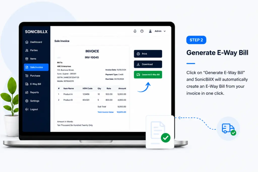 generate the e-way bill with sonic