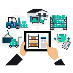 Warehouse inventory control system for efficient supply chain management.